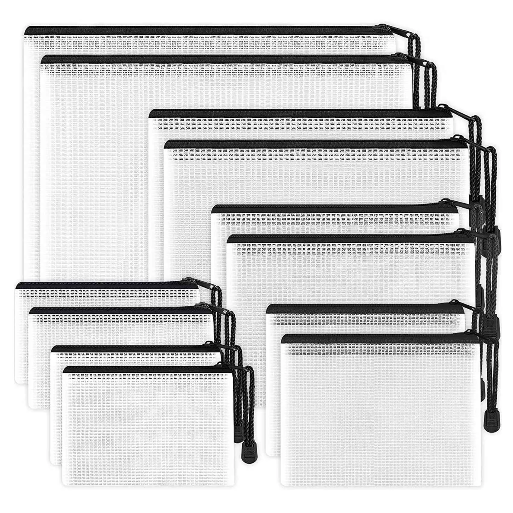 

12PCS File Organizer, Plastic Mesh Zipper Bag, Multifunctional Waterproof Folder, Suitable For School Office Supplies