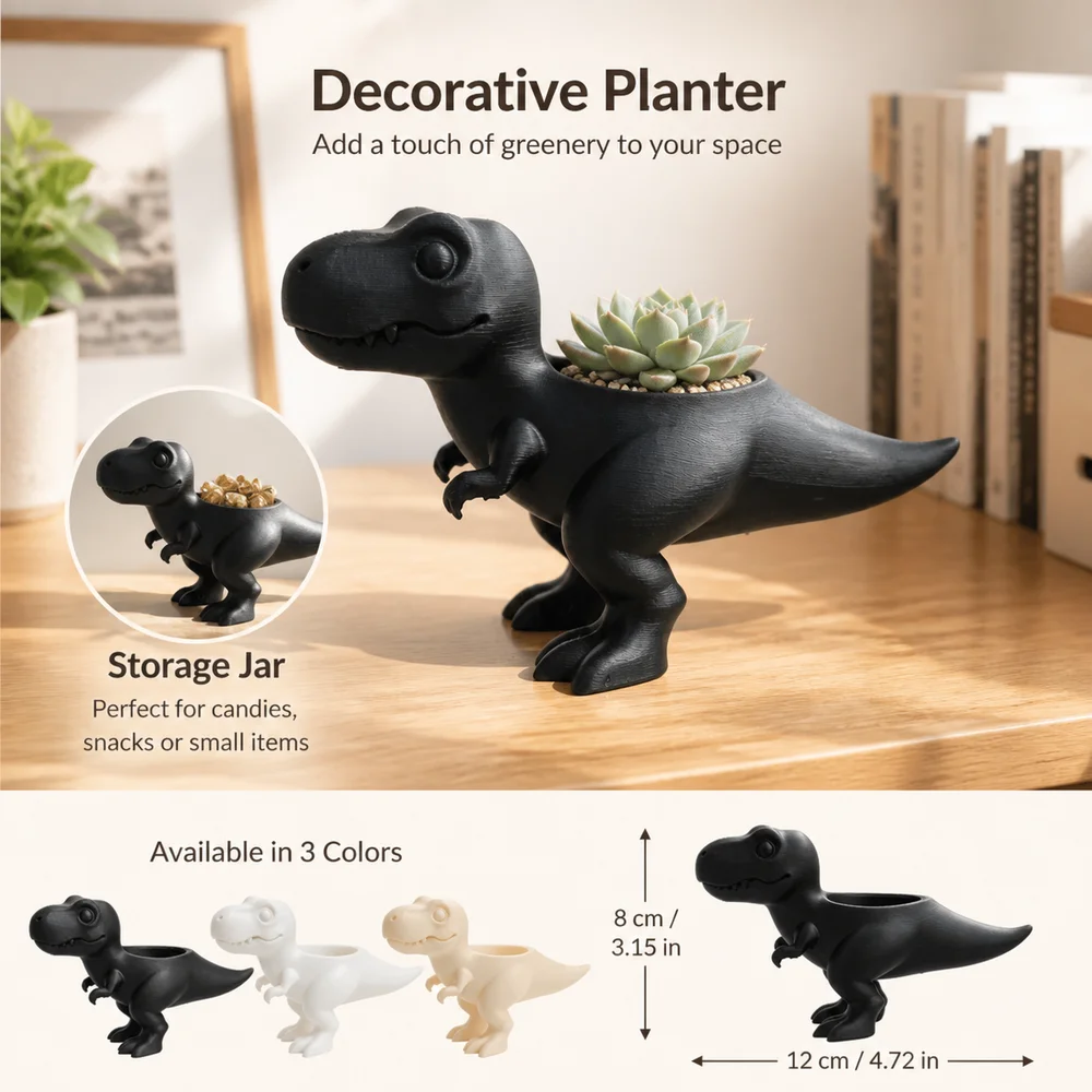 New Resin Dinosaur Flowerpot Small Planter Succulent Flower Pot Multiple Color Options Candy Storage Container Storage Function