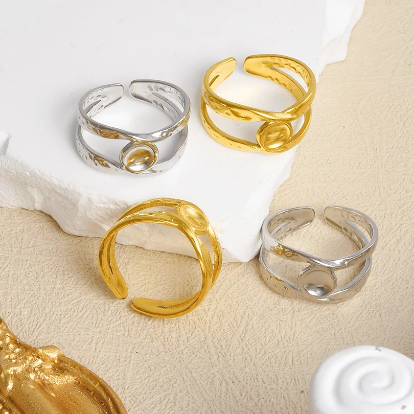 Anillo clásico de Metal con forma geométrica para mujer, sortija de acero resistente a la oxidación hecha a mano, joyería de regalo para aniversario de boda, 5/6 Uds.