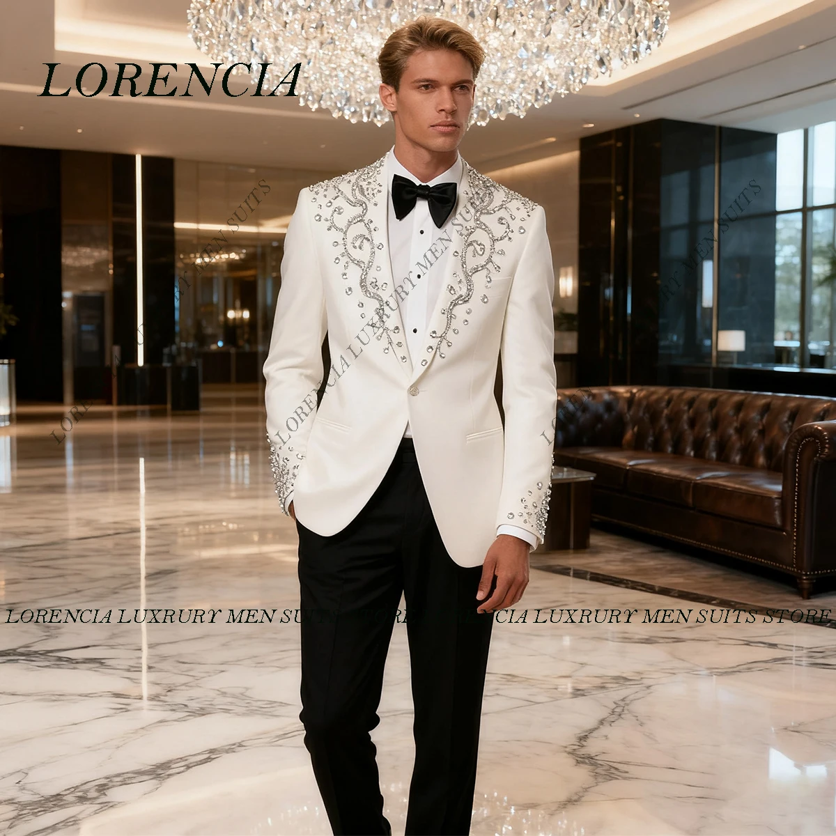 

Customized Luxury Ornament Men Suits Rhinestones Wedding Tuxedos 2 Pieces Sets Groom Male Blazers Formal Slim Fit Ropa hombre