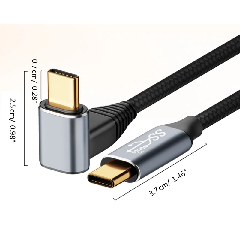 10Gb Type-C USB C Data Cable 100W 10Gbps USB-C Gen2 Data Cord 90 Degree Male-Male Charger Fast Charging 0.5/1/1.5/2/3M-