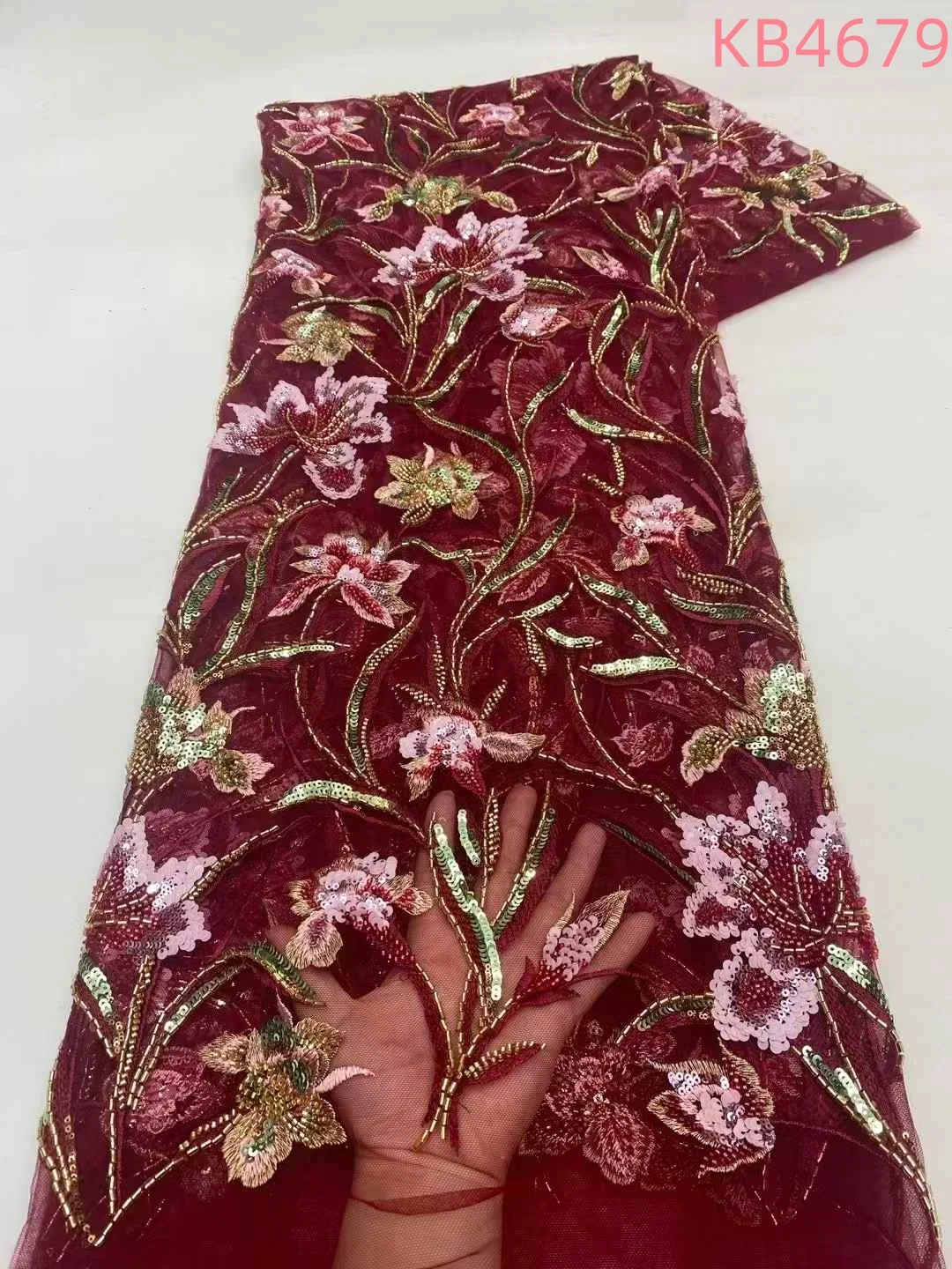 

Африканская кружевная ткань 5 ярдов Высокое качество 2025 Серый тюль с бисером Кружевная ткань 5 ярдов Французская сетка с последовательностью для шитья KB4679