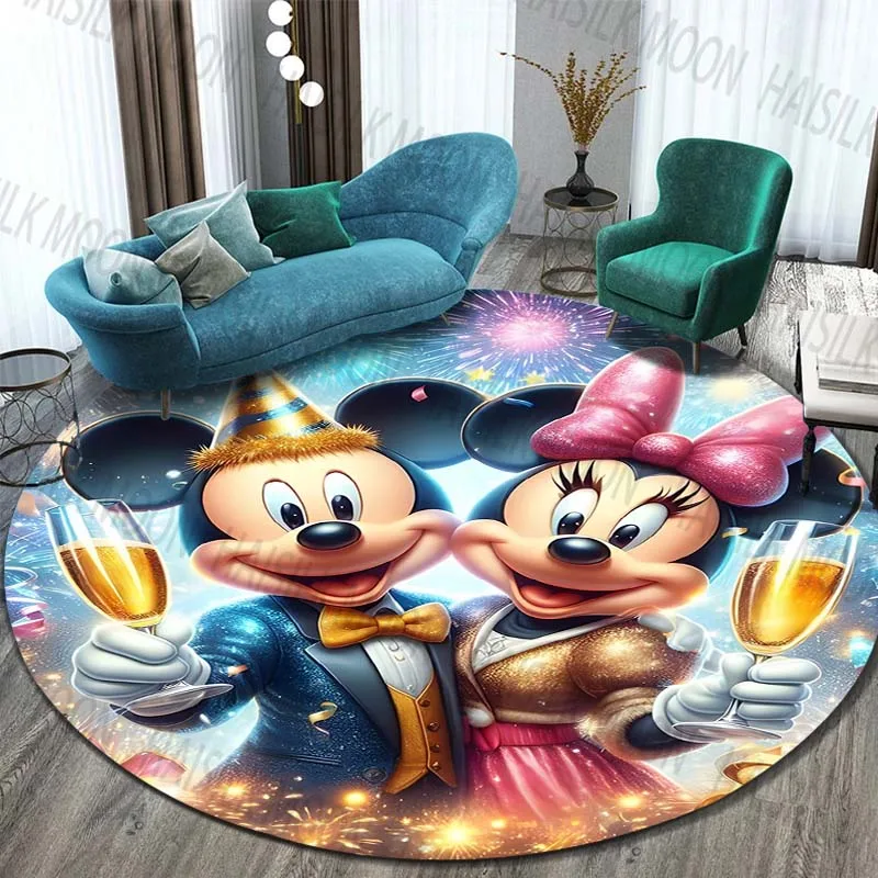 Mickey Minnie Mouse HD Printed Cartoon Round Carpet for Kids Living Room Rugs Picnic Mats Flannel Anti-Slip Rug Yoga Mat Gifts