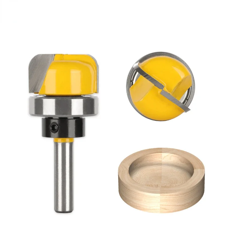 6mm/6.35mm/8mm Handle Bowl and Tray Router Bit 1-1/8 Diameter Round End Milling Cutter Woodworking Round Corner Round Router Bit