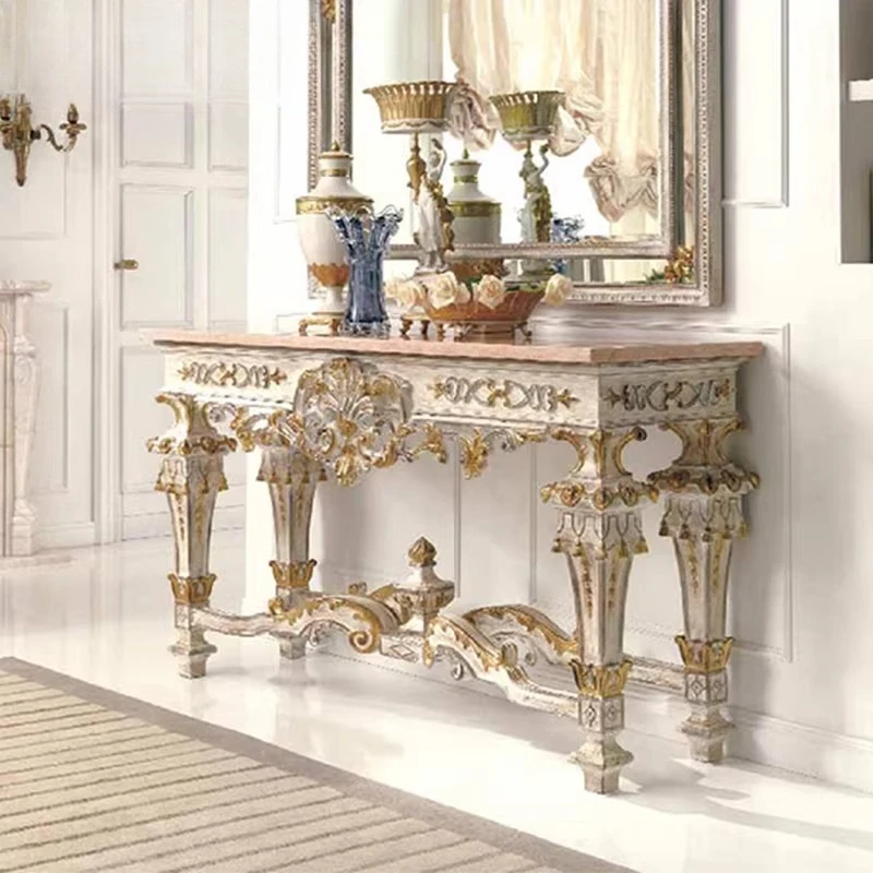 European living room furniture, pure solid wood hand-carved entrance table, large foyer, table