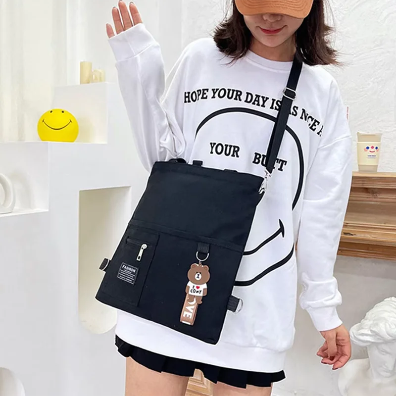 Korean Style Canvas Tote School Bag for College And High School Girls Dual-Purpose Handbag And Crossbody Bag for Students