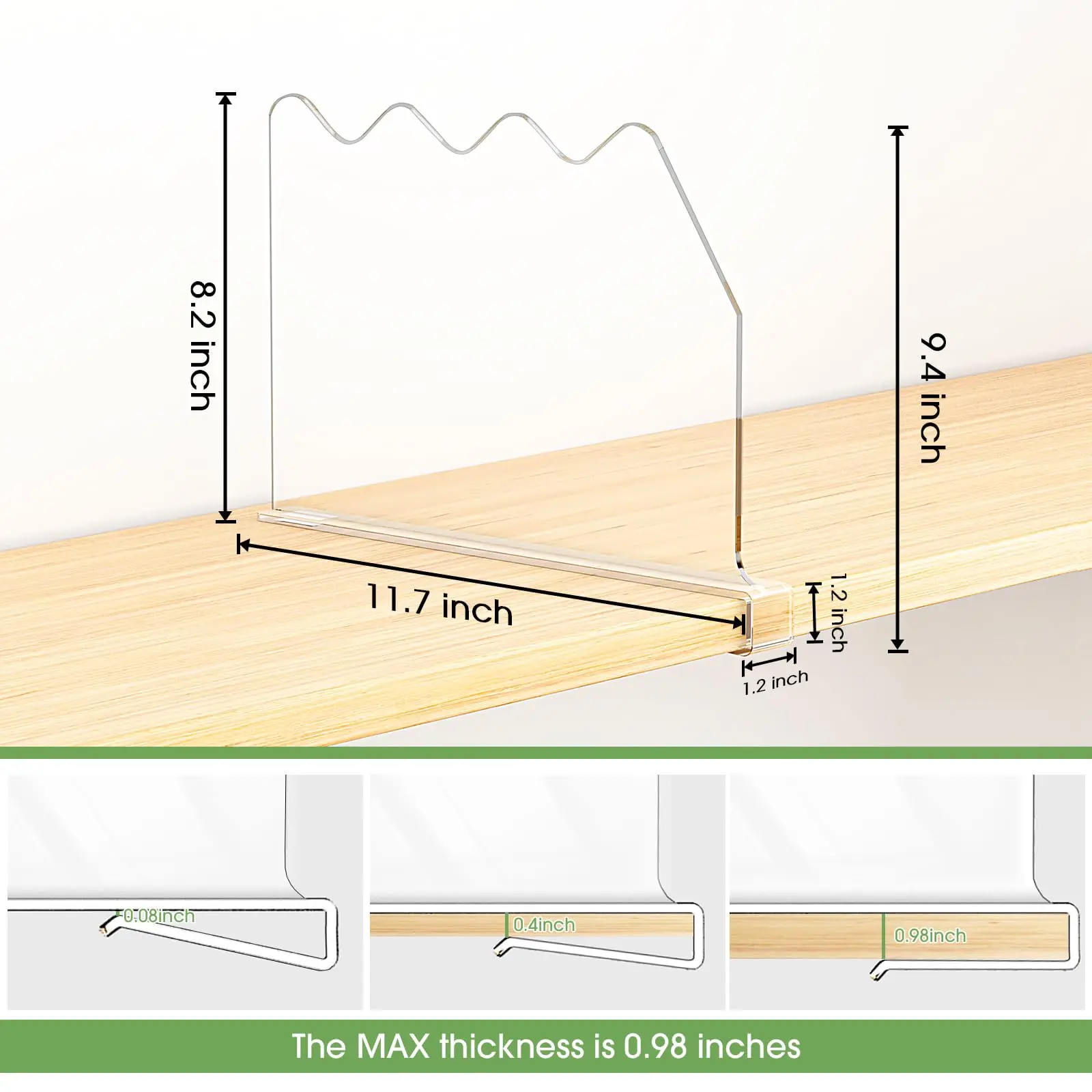 Shelf Dividers for Closet Organization, Clear Closet Shelf Divider for Clothes Purses Separators, Wood Shelves Organizer