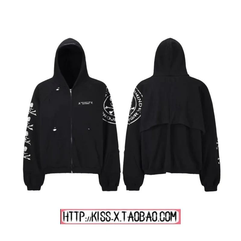 

Модные толстовки для пар Project Ailz Collaborative Skull Splicing 2021, верхняя одежда, хлопковая толстовка со шляпой для ежедневного использования