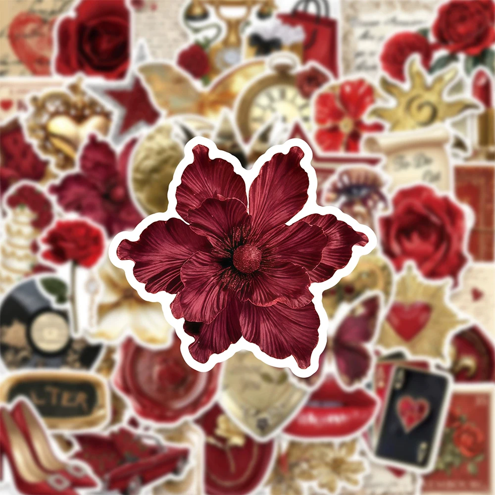 10/30/50 Stück Vintage Rote Rosen Ästhetische Aufkleber Romantische Blumen Cartoon-Sticker DIY Laptop Tagebuch Gitarre Retro Graffiti Aufkleber