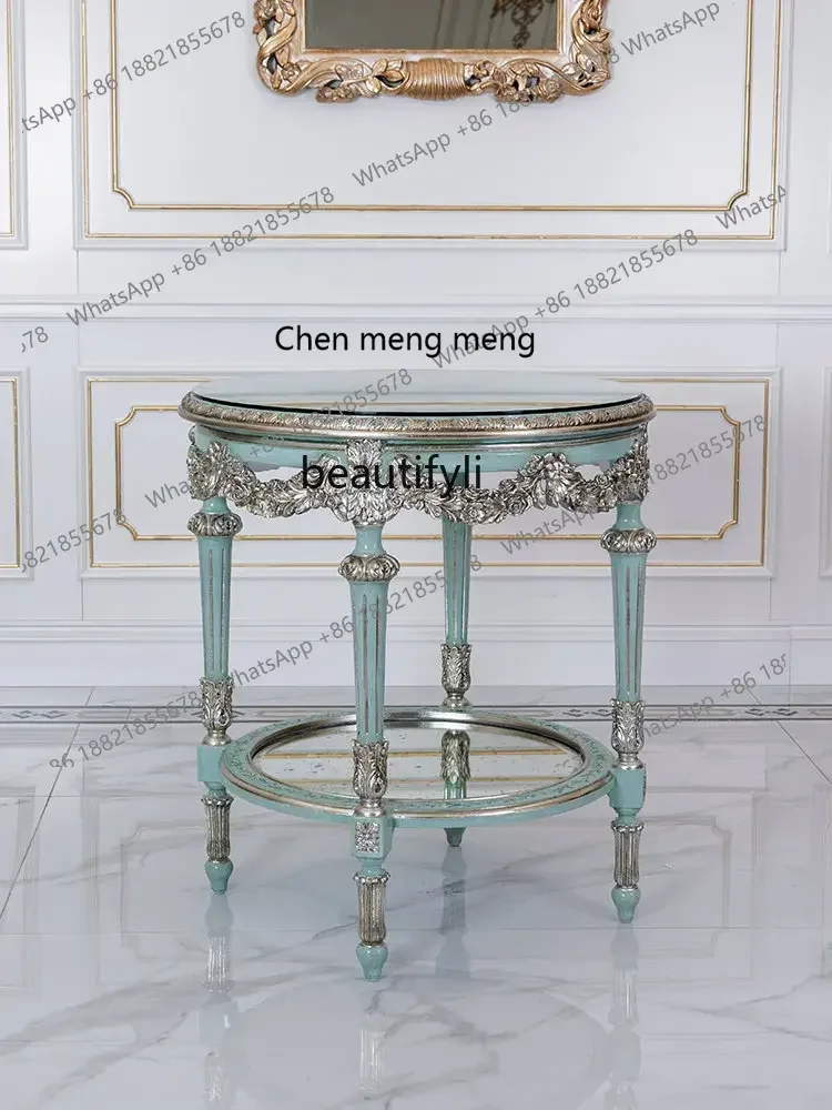 D178 Y yj Luxury French Heavy Industry Carved Art Painted Corner Table Retro Vintage Double Layer Sofa Side Table
