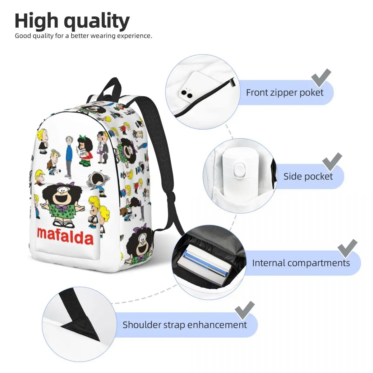 Mafalda et sa famille pour l'école primaire alth, cartable pour étudiants, sac à dos pour garçons et filles, cadeau pour enfants