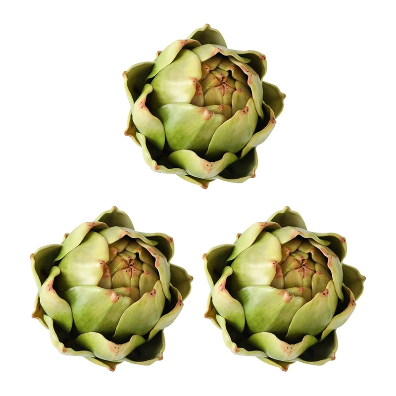

24-Hour Delivery 3-Pack Large Green Faux Artichokes - Artificial Vegetables And Fake Fruits For Kitchen Decorations