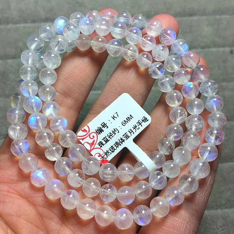 

Natural Blue Light Moonstone 3 Laps Clear Beads Bracelet 6mm Women Moonstone Stretch Crystal Clear Round Beads AAAAAA