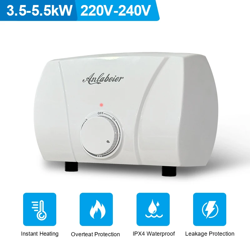 Lowest Promotion Price 5500W Knob Control Horizontal Mini Size Bathroom Hot Shower Instant Electric Tankless Water Heater