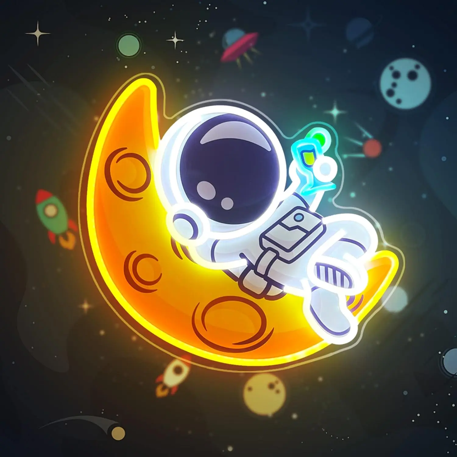 

Astronaut Sitting on Moon Neon Signs LED Neon Light Sign Light Up Neon Signs for Bedroom Game Room Space Lover Birthday Gift