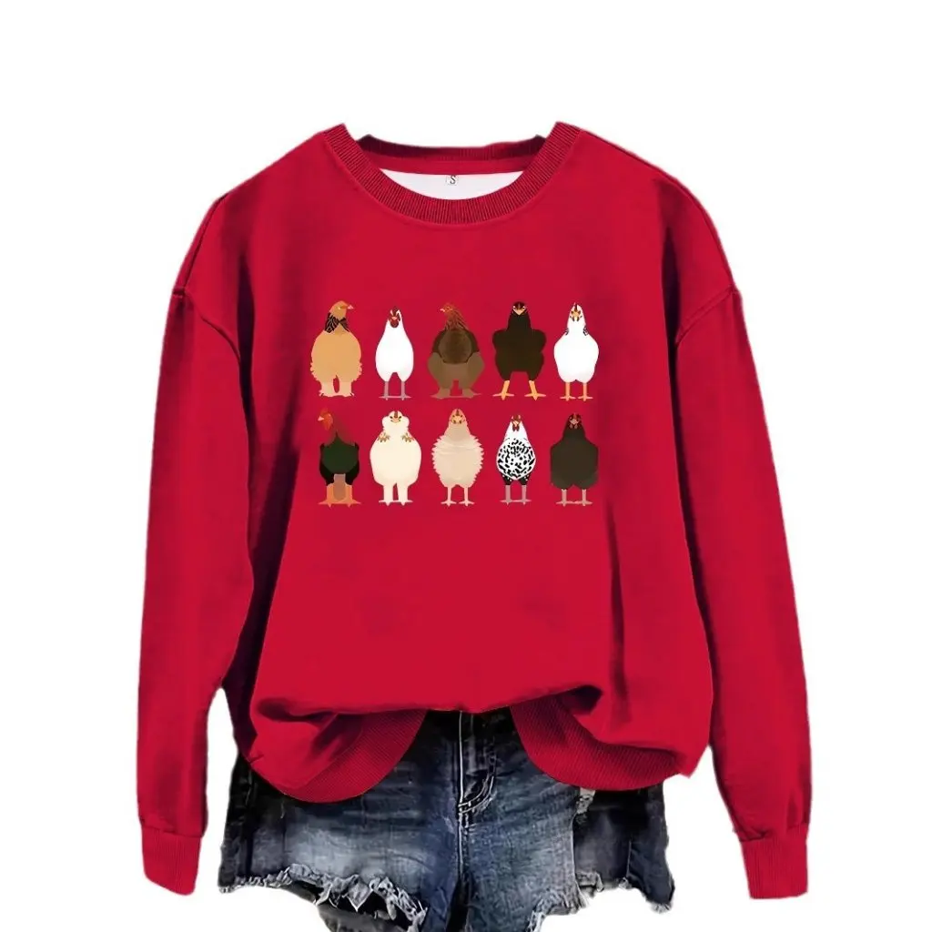 المرأة عارضة طويلة الأكمام جولة الرقبة البلوز الدجاج طباعة البلوز النمط الأوروبي الأمريكي الخريف الشتاء الأزياء بالجملة