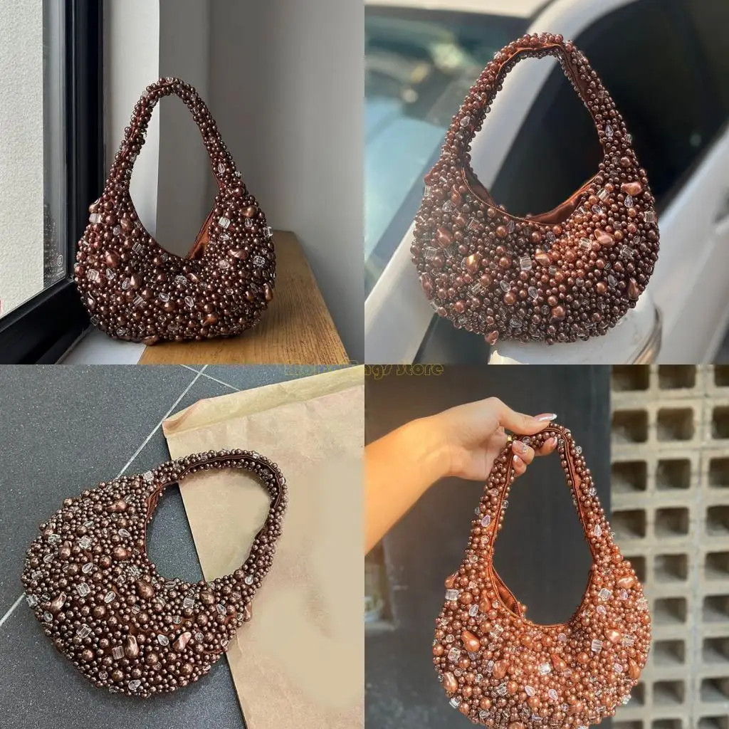 

X90D Structured Bead Embellished Shoulder Bag Practical Polyester Bag For Daily Use