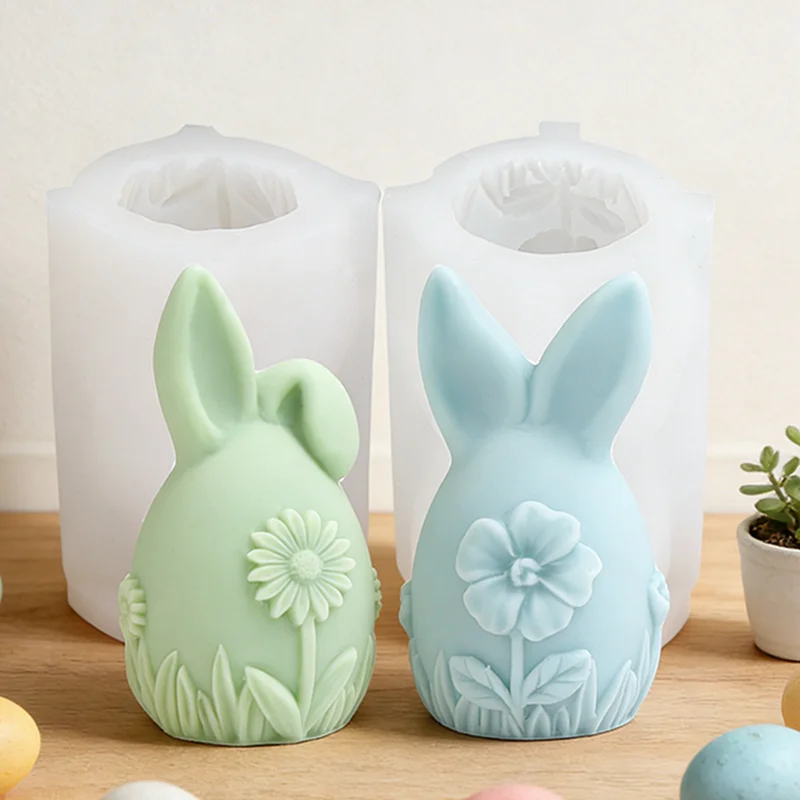 Niedliche 3D Oster-Hasen-Ei-Form Kerzenform DIY Blumen-Präge Tier-Gips-Dekor-Werkzeug Festliche Handarbeiten Oster-Thema