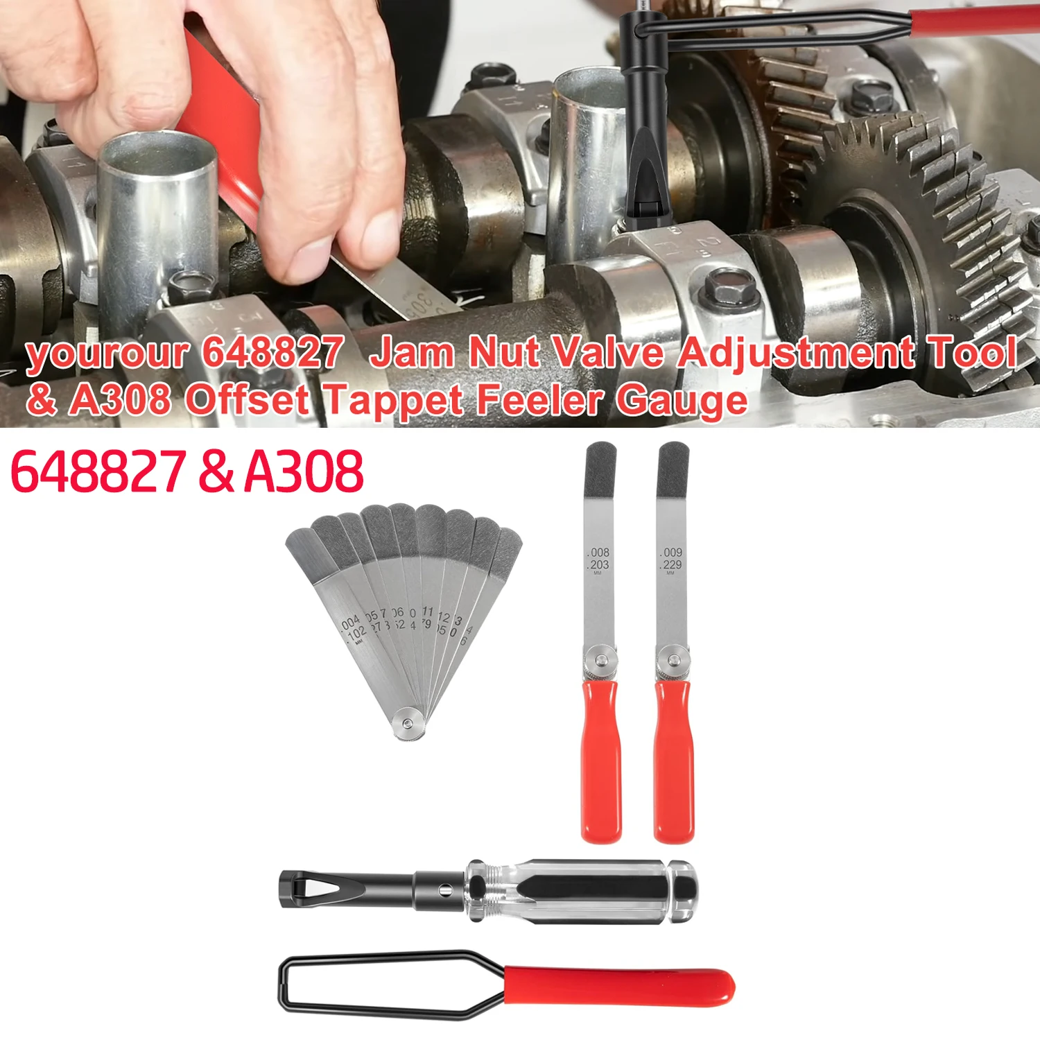 

A308 Offset Feeler Gauge Set (0.004"-0.014") Valve Clearance Adjustment Tool + 10mm Jam Nut Valve Adjustment Tool 648827