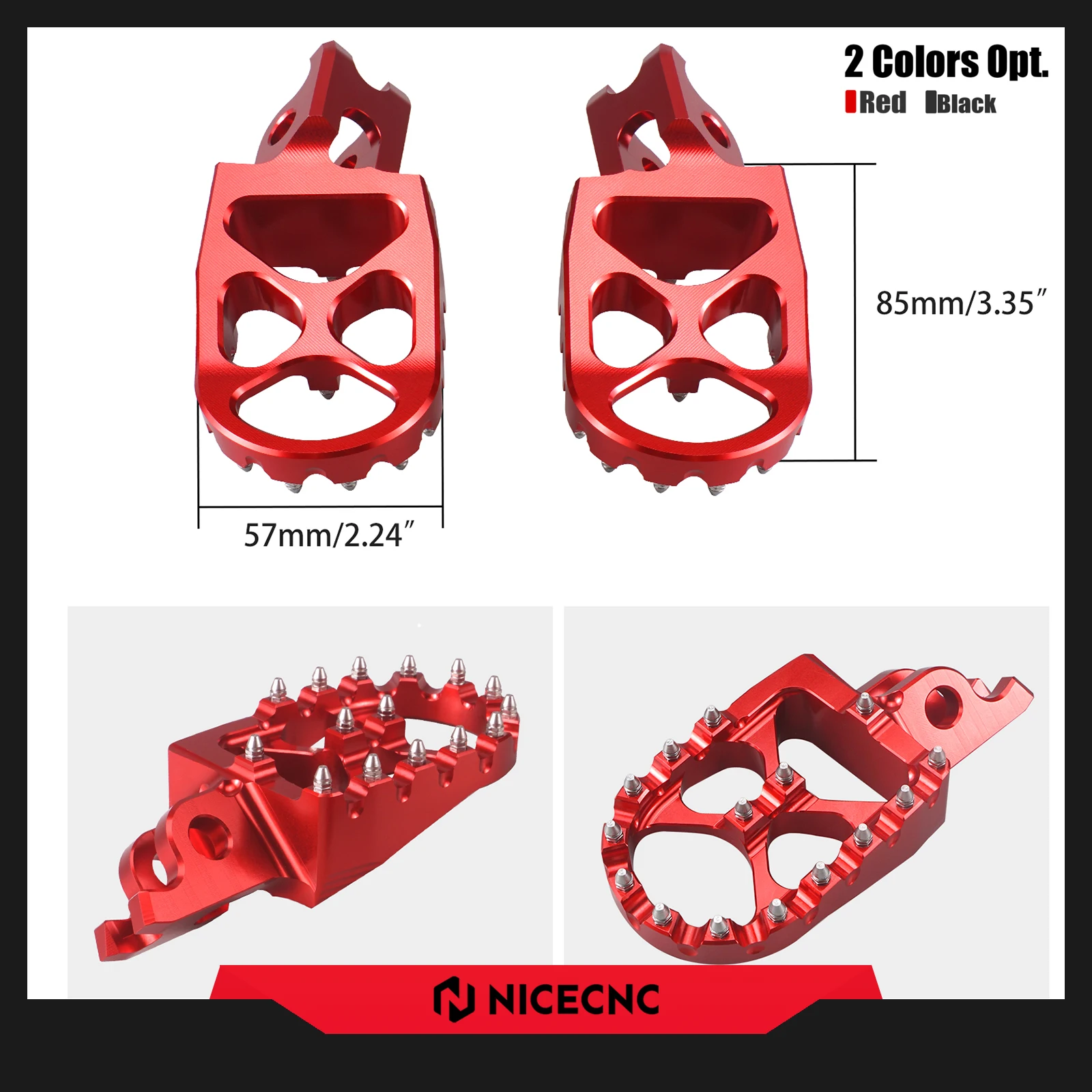 NICECNC Motorcycle 57mm Wide Foot Peg Footrest Pedal For Honda CRF450R 2002-2020 CR 125R 250R CRF 150 250 450 R X RX RALLY 1000L