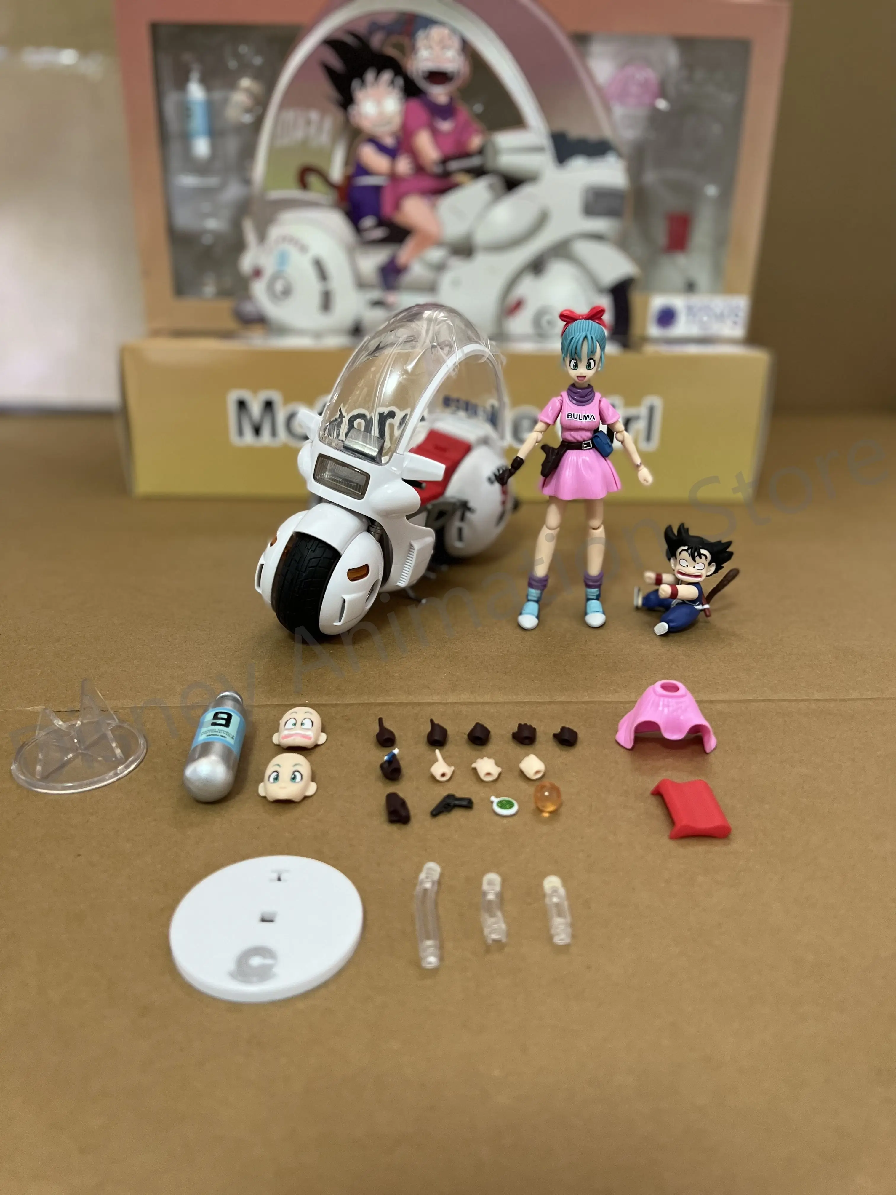 

In Stock Black Hole Dragon Ball Motorbike Girl Capsule No.9 Bulma Goku Suit Shf Action Figures Collection Cute Model Gift