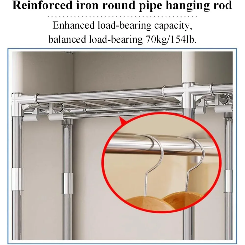 خزانة ملابس محمولة بإطار فولاذي معدني قائم بذاته - حل تخزين قوي وسهل التجميع لغرفة النوم
