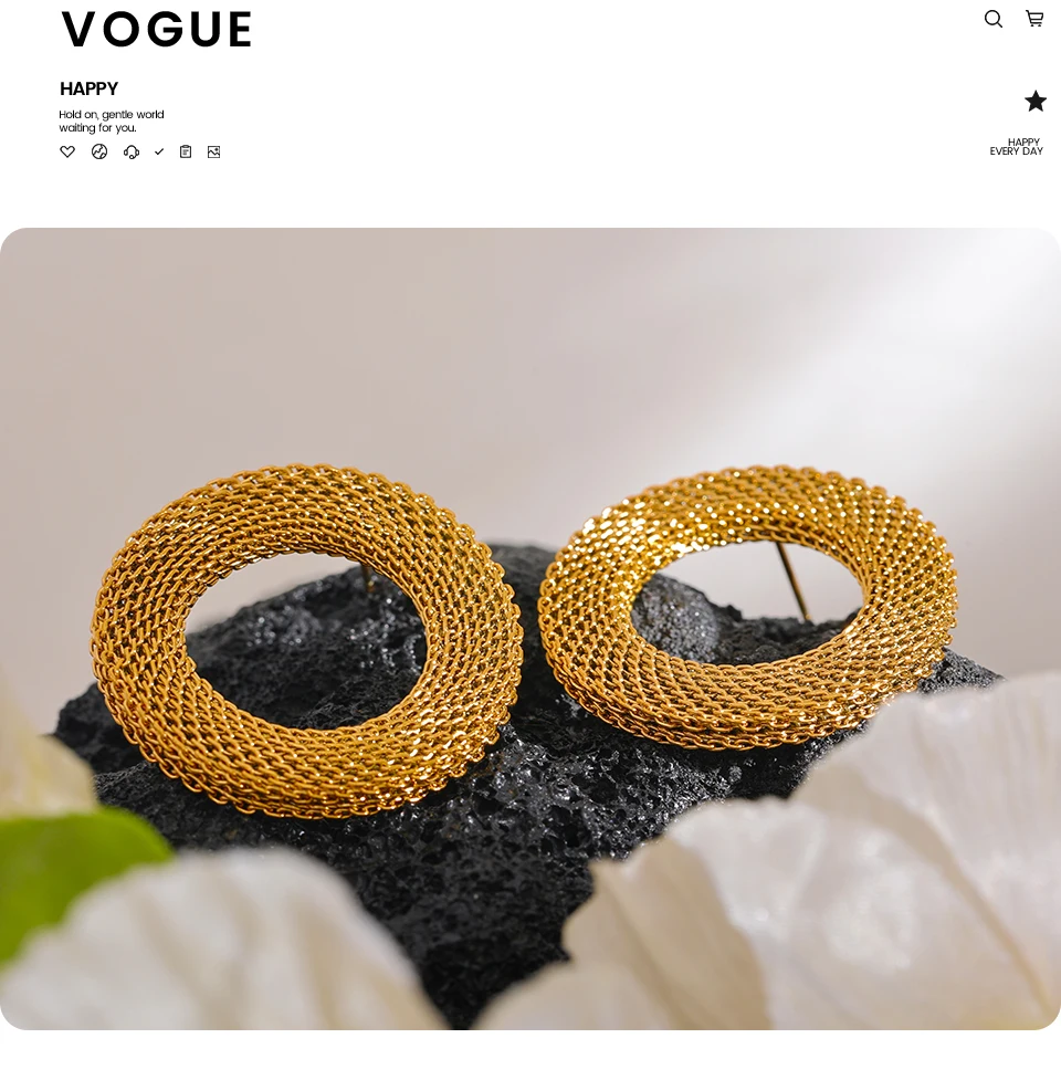 Yhpup 37mm Rostfrei Edelstahl Runde Hohl Große Ohrstecker Frauen Charme Metall Textur Aussage Gold Farbe Schmuck Neu – Detail 9