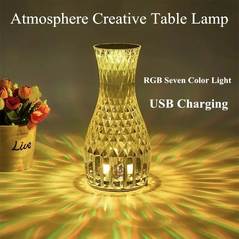 3/16 Kleuren Veranderende Rgb Touch Licht Diamant Tafellamp Kristallen Tafellamp Vis Schaal Vorm Usb Opladen Nachtkastje Licht