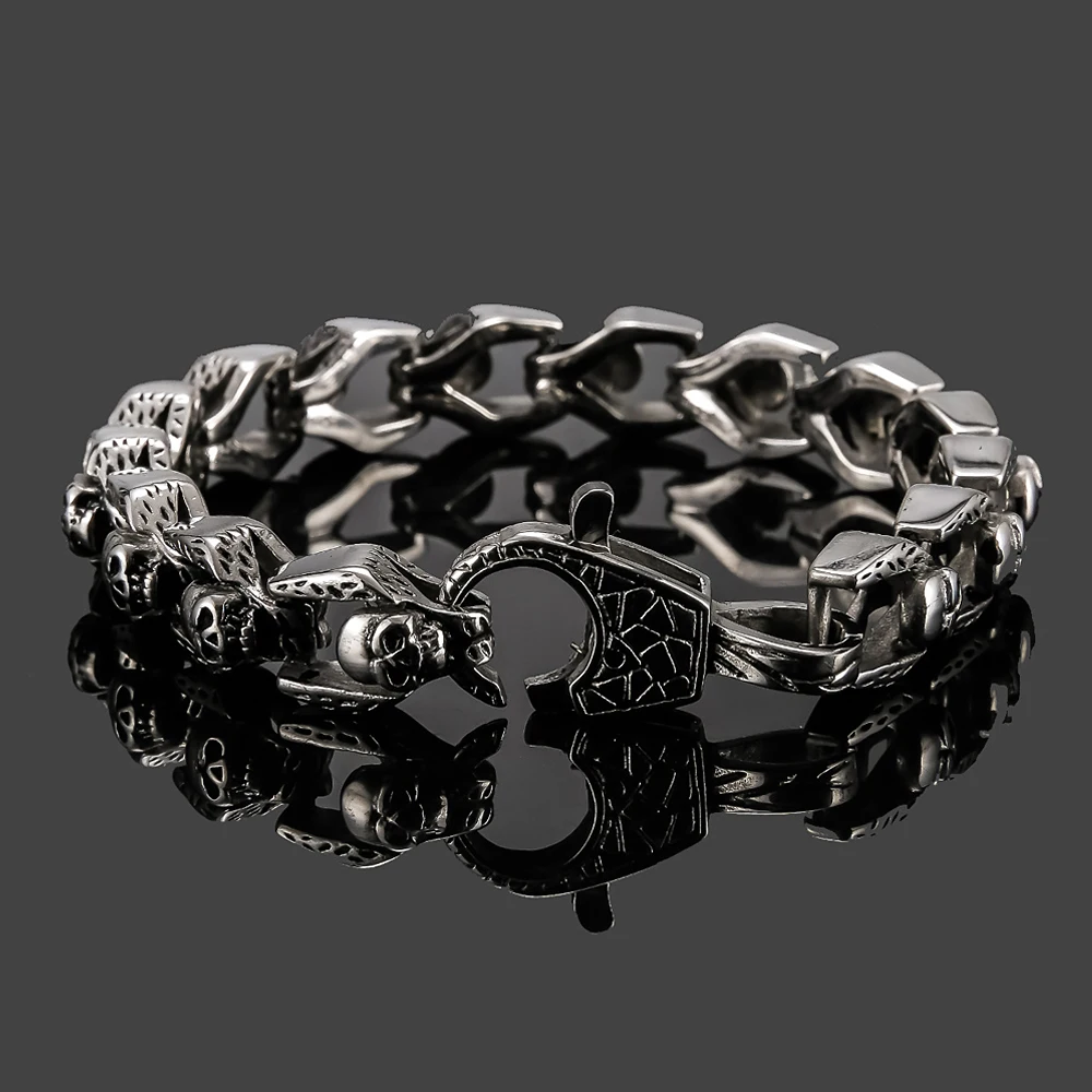 

Punk Personalized Skull Bracelet for Men Boys 316L Stainless Steel Gothic Skeleton Bangle Fashion Vintage Jewelry Gift Wholesale