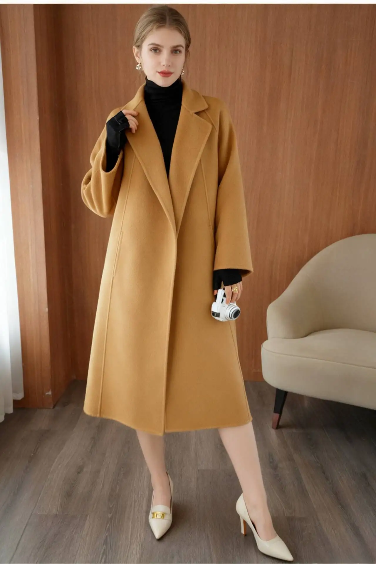 

Wool Blend Coats Womens Woolen Coat Short Women Autumn Brocade Notched Collar Sashed Elegant Mature British Style Office Lady OL