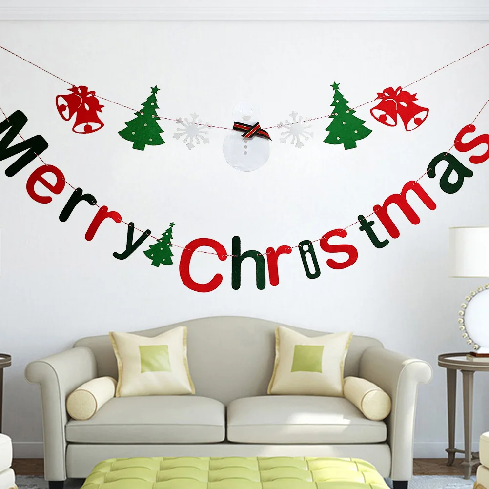 

Christmas Snowman Letter Bunting Decorative Non-Woven Fabric Pull Flags for Holiday Party Outdoor Garden Celebration Decoration