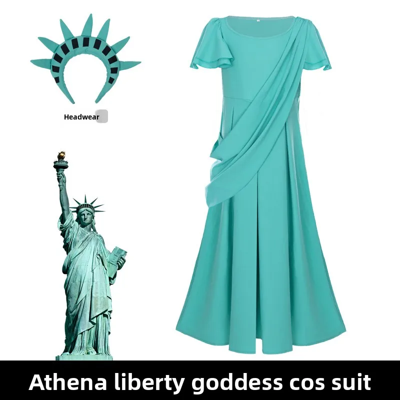

Athena Green Party Dress Halloween Costume Statue of Liberty Inspired Stage Wear Ladies Ethnic Fashion Summer 2023