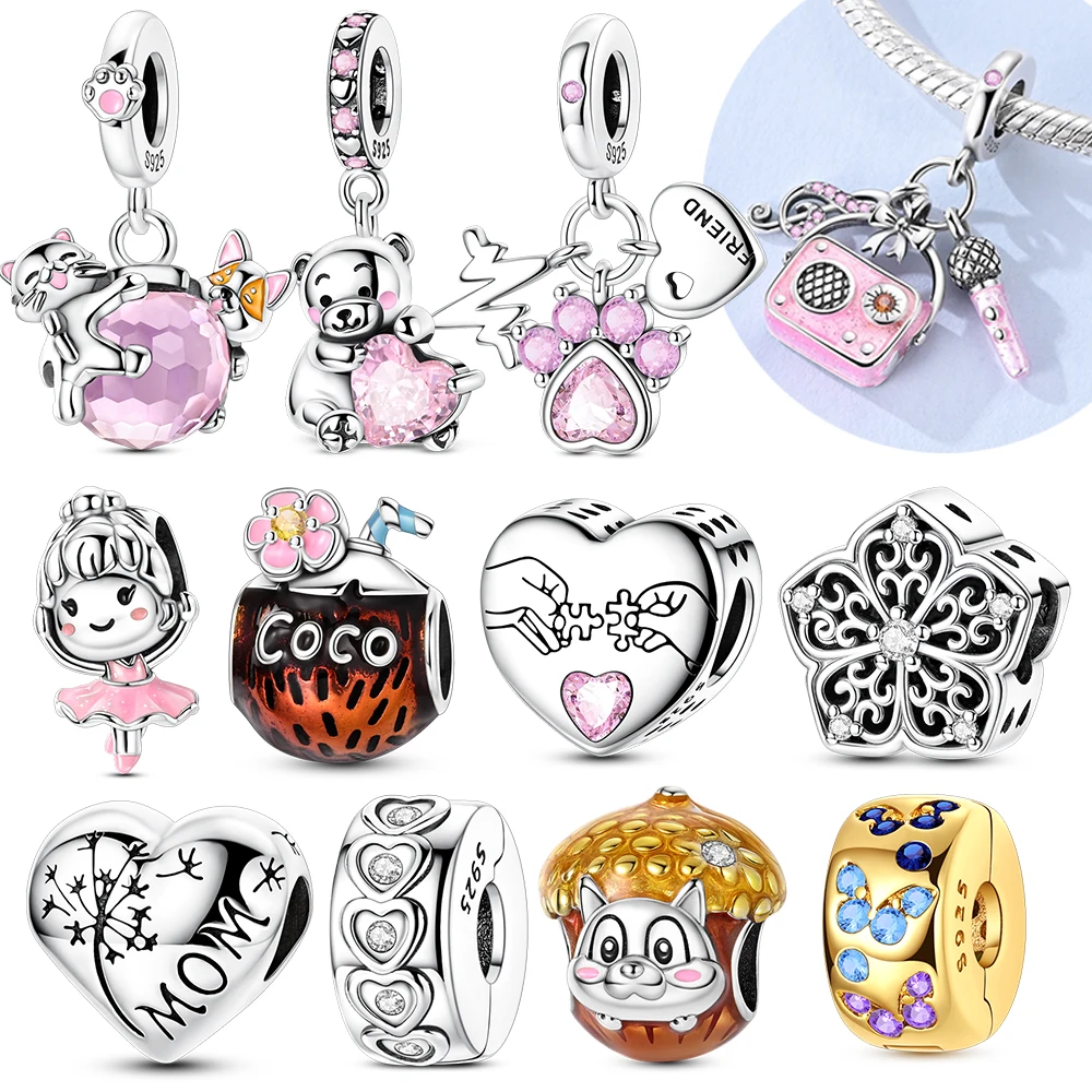 

New In 925 Sterling Silver Pink Cat Panda Girls Coco Pendant Charms Beads Jewellery Fit Original 925 Bracelet For Women DIY Gift