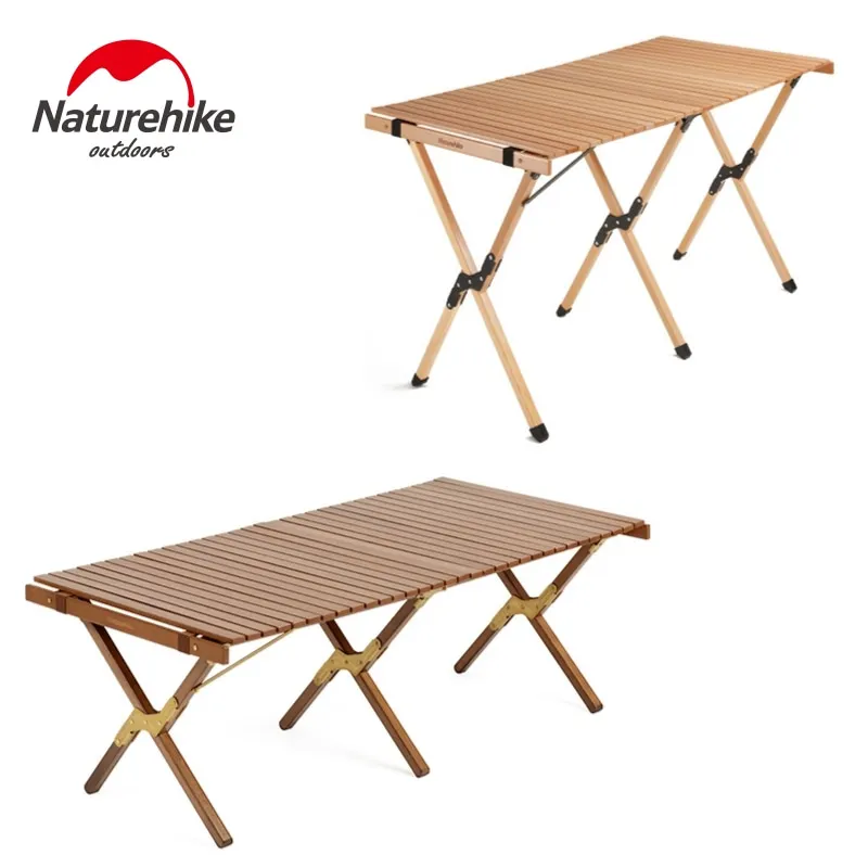 

Naturehike Original Portable Folding Egg Roll Table Camping Outdoor Furniture Solid Wood BBQ Picnic Foldable Beech Wood Table