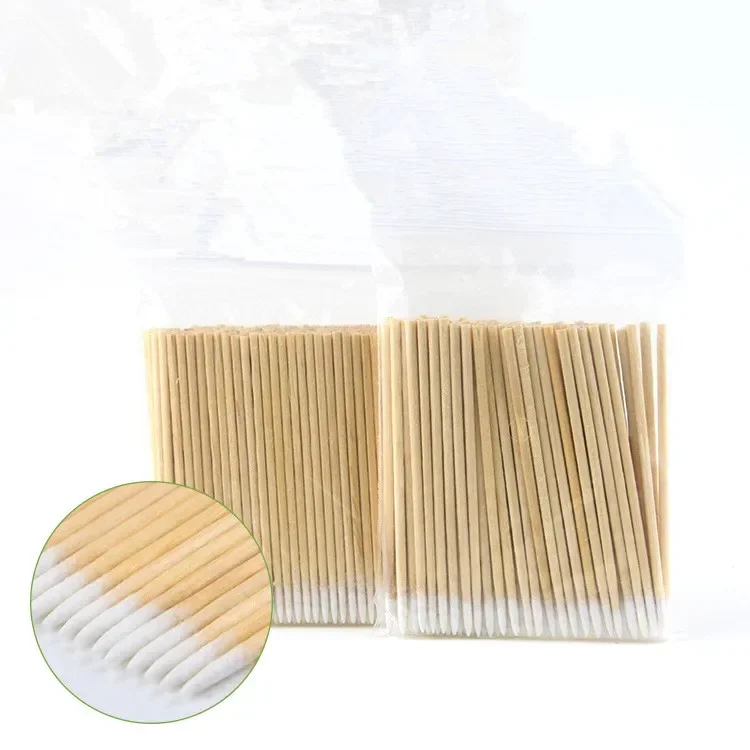 About 100pcs Wood Cotton Swab Eyeshadow Lipstick Brush Cosmetics Makeup Tools Ear Clean Sticks Buds Tip Wood Cotton Head Swab