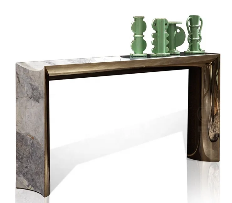 

Service High End Entry Table Stainless Steel Golden Italian Console Table Modern Luxury Console