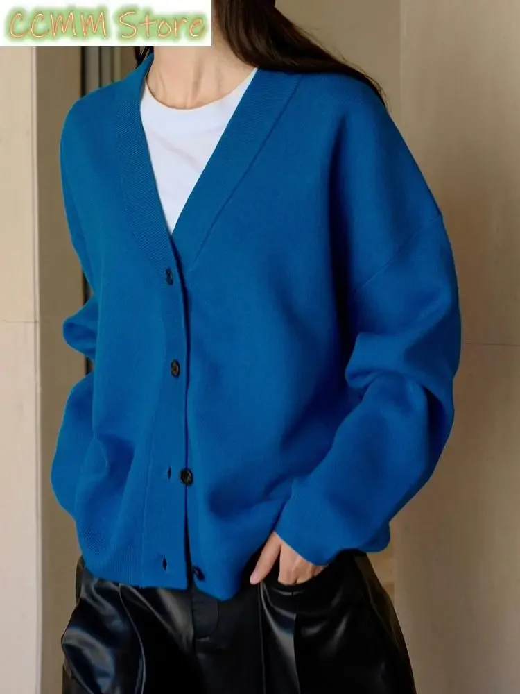 Szary duży rozmiar elegancki sweter dziergany sweter luźny krój dekolt w serek z długim rękawem kobiety nowa moda wiosna jesień