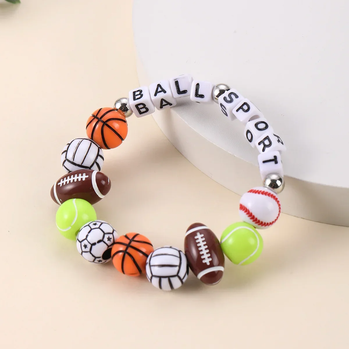 DIY Jewelry Craft Gift for Kids Multicolor Sport Balls Beaded Bracelet Set Rugby Football Basketball Design for Sons Daughters