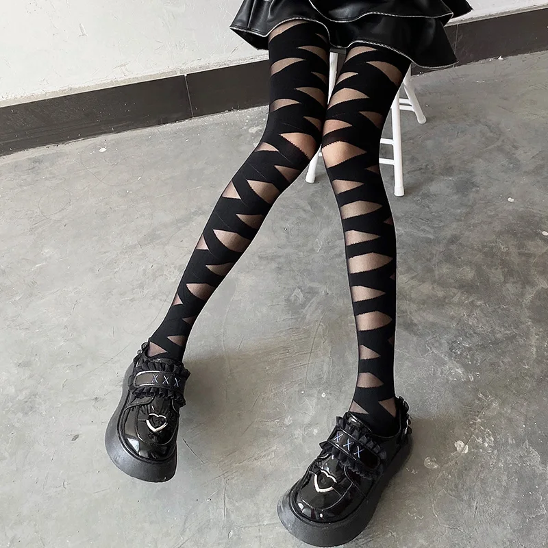 JK Lolita Thigh High Stockings Tights Women Y2k Girls Bandage Striped Pantyhose Women Tights Lingerie Sexy Pantyhose Nylon Tight