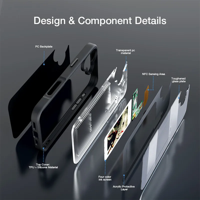 NFC Function Smart Phone Cases For iphone 15 16 13 Pro Max E ink Screen DIY Wireless Transmission Screen Projection Phone Case