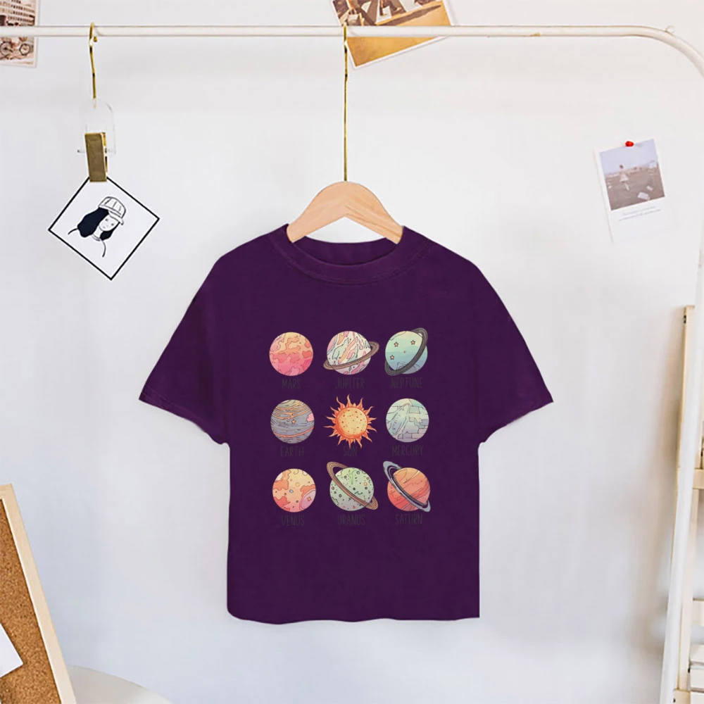 Solar System Printed Toddler Shirt Cute Abstract Planets Names Tee Space Birthday T-shirt Kids Summer Short Sleeve Tshirt Tops