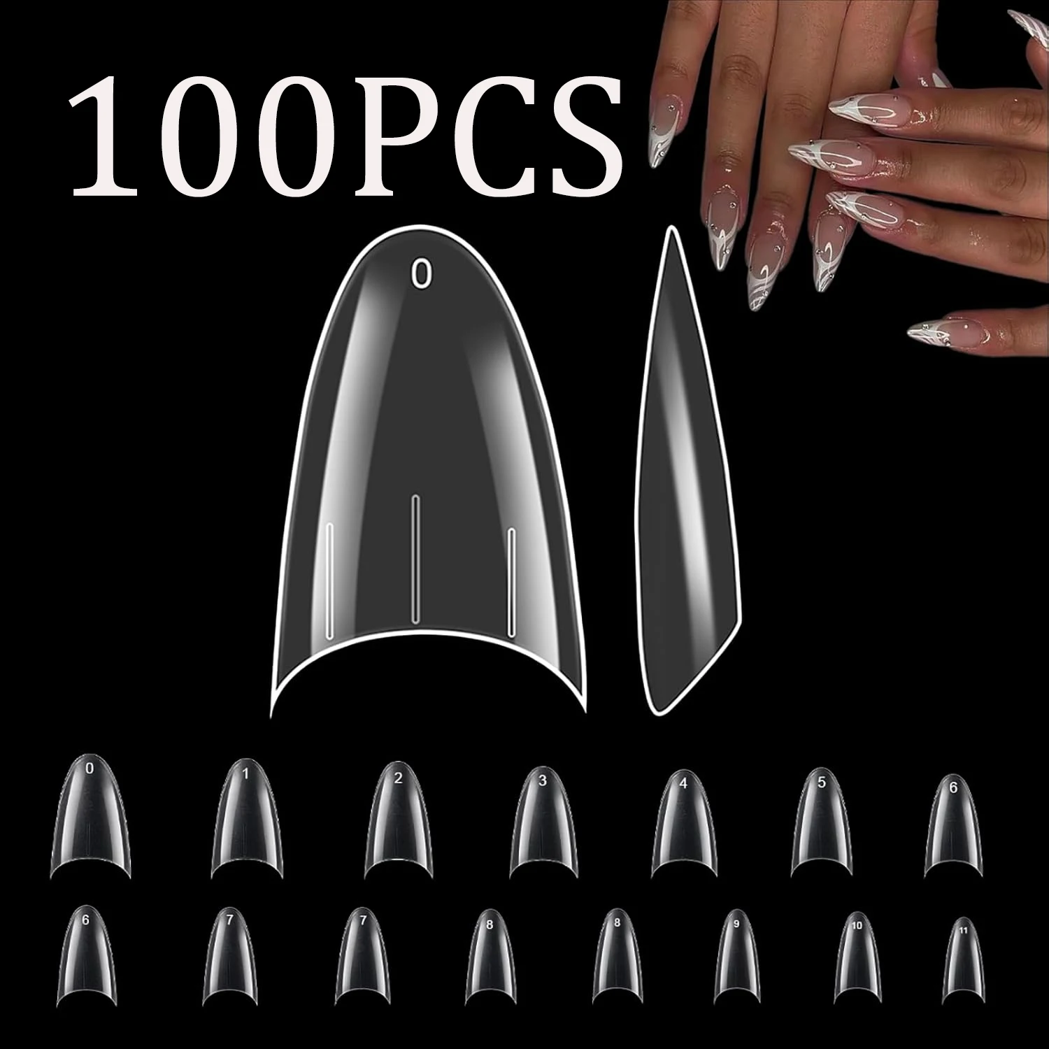 120 Stück Lange Transparente Sargnagelspitzen für Acrylnägel, Nagelstudios und DIY-Nagelkunst, Halbfertiges Produkt mit Klebstoff – Detail 27