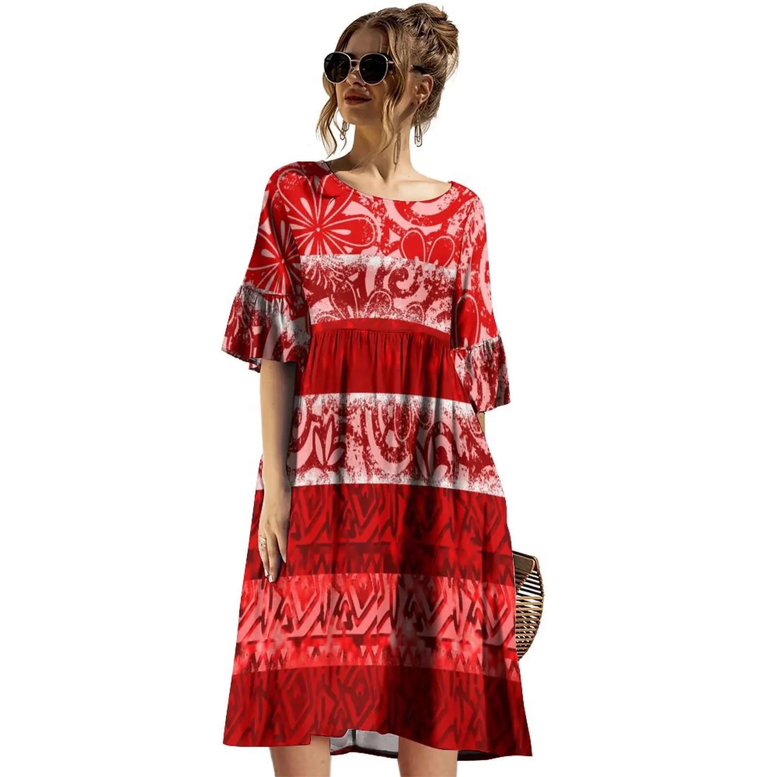 Loose Flared Sleeve Dress Casual Vacation Dress Summer New Design Women's Hawaiian Vacation Temperament Dress Polynesia