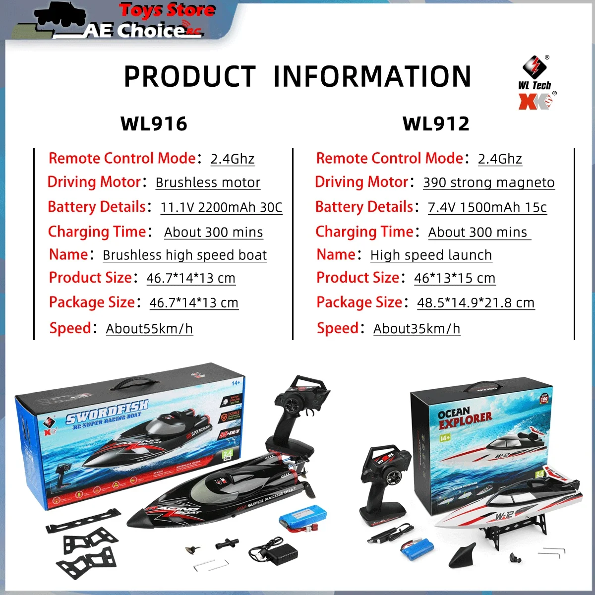 Wltoys RCボート wl912A wl916 2.4G RC高速ボート 35km/h 55km/h リモートコントロール 低バッテリーアラーム 電動玩具 男の子向けギフト