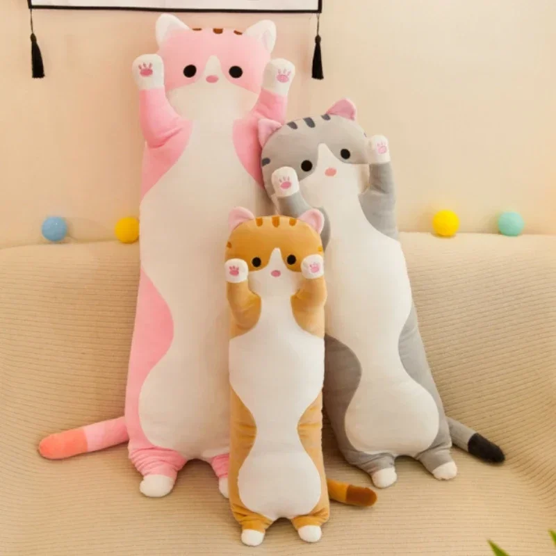 Cute Cat Plush Body Pillow Creative Kawai Cartoon Cat Stuffed Cushion Sofa Bedroom Decorative Throw Pillow Sleeping Cushion Gift