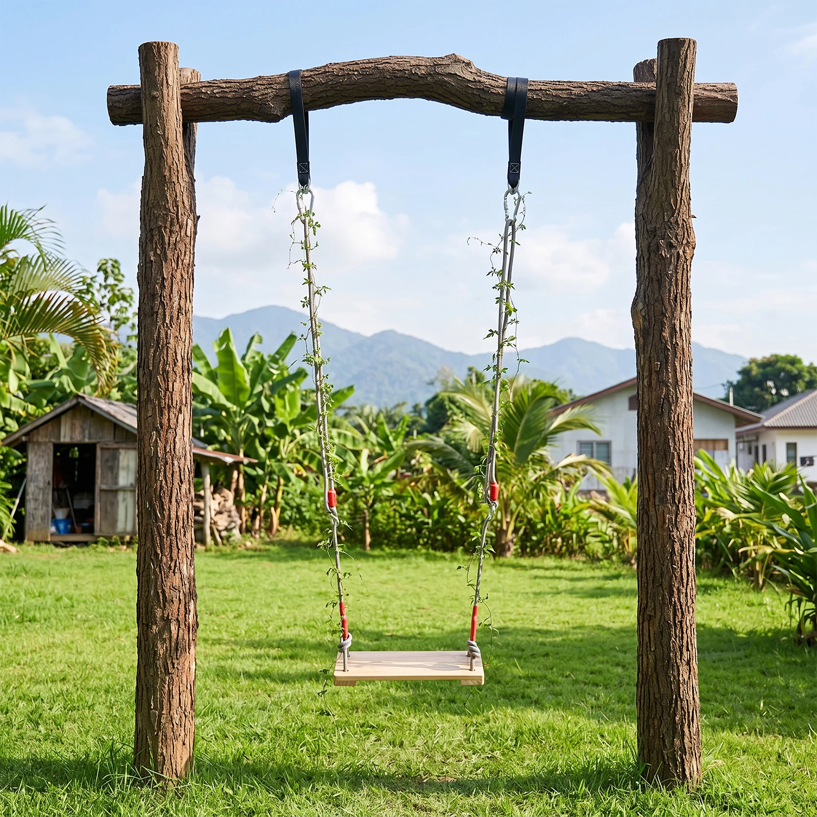 Pinewood Suspended Seat Height Adjustable Tree Swings Heavy Duty All-in-One Swing Kit for Backyard Patio Garden Playground