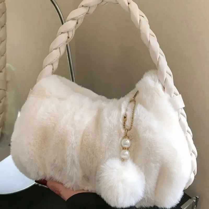 New Trend Autumn Winter Bag For Women Plush Handbags Fur Clutch Bag Purse Fluffy Shoulder Bag Luxury Designer Tote Hobos Bag
