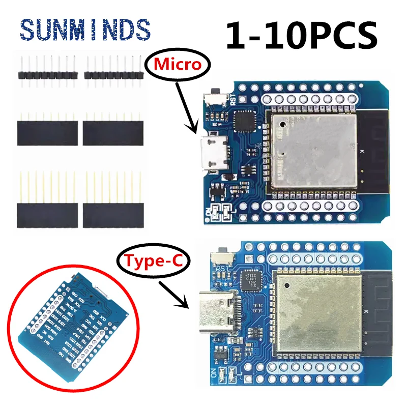 1-10 pièces D1 Mini LIVE ESP32 ESP-32 WiFi + Bluetooth carte de développement Internet des objets basée sur ESP8266 TYPE-C entièrement fonctionnel