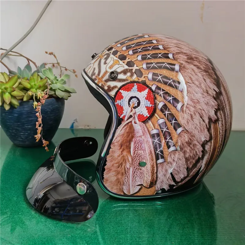 Motorcycle Helmet 3/4 Open Face Vintage Casco Moto Jet Scooter  Retro DOT Approved CE Casque Motociclismo S to XXL