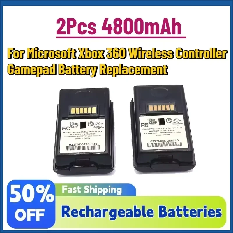 New 2Pcs 4800mAh Rechargeable Battery Pack + USB Charger for Microsoft Xbox 360 Wireless Controller Gamepad Battery